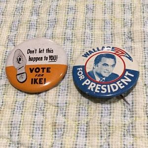 Eisenhower 1956 Wallace 1968 Presidential Pins old